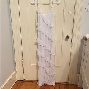 Elegant White Ruffle Maxi Dress